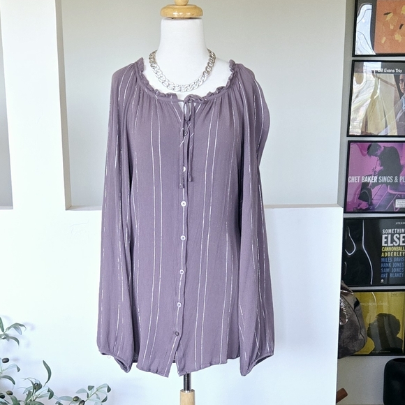 Torrid Crinkle Gauze With Lurex Peasant Blouse 5X - Picture 8 of 14